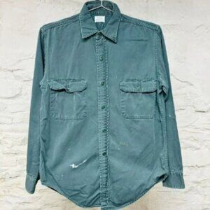 Vintage 50s 60s Sears Roebucks Sanforized Work Shirt Army Twill Paint Splatters